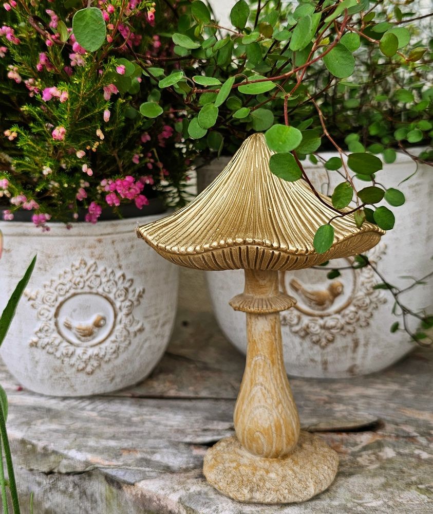 Béžovo-zlatá dekorace houba Mushroom - 11*9*15 cm