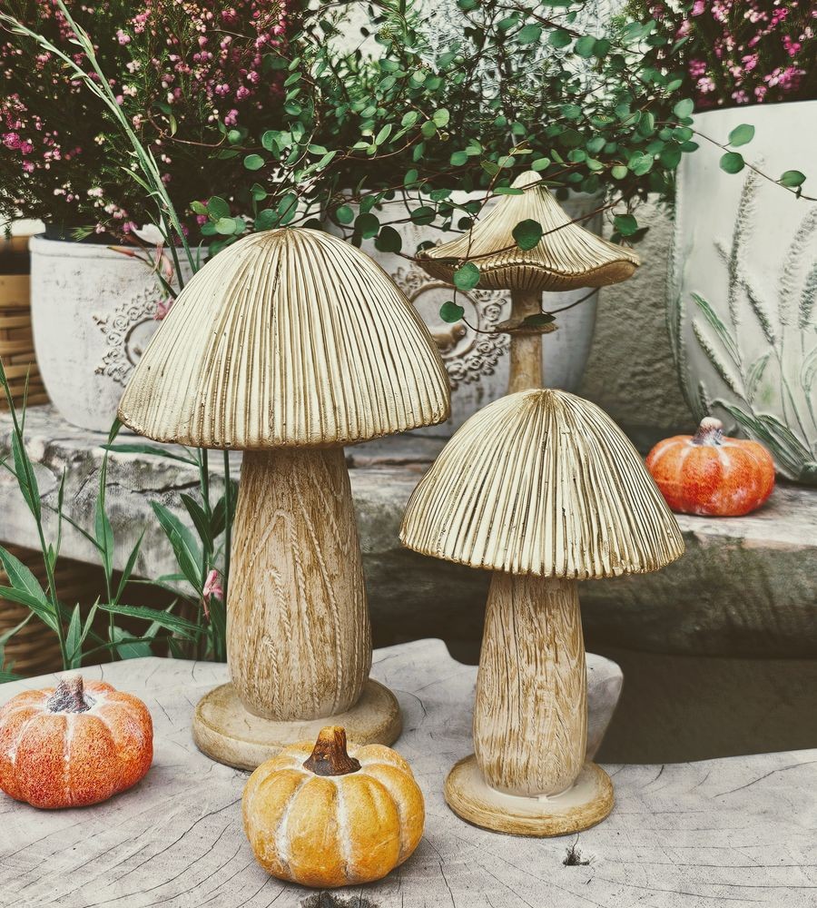 Béžovo-zlatá dekorace houba Mushroom - Ø 9*14 cm 
