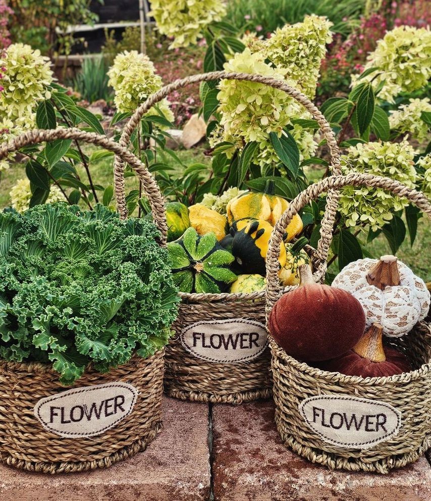 3ks pletený košík s uchy Flower - Ø 22*12/32 / Ø 19*11/27 / Ø 16*10/24 cm