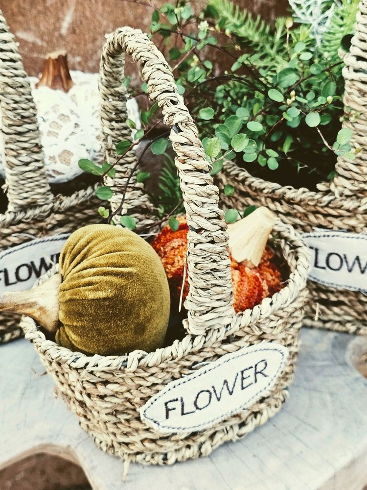 3ks pletený košík s uchy Flower - 24*19*12/28 / 20*16*11/26 / 17*13*10/22 cm