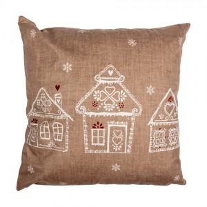 Hnědý povlak na polštář s perníkovými chaloupkami Gingerbread Bliss - 45*45 cm