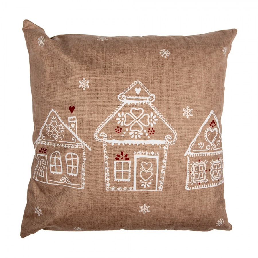 Hnědý povlak na polštář s perníkovými chaloupkami Gingerbread Bliss - 45*45 cm