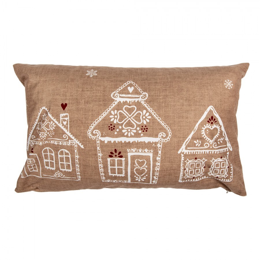 Hnědý povlak na polštář s perníkovými chaloupkami Gingerbread Bliss - 30*50 cm