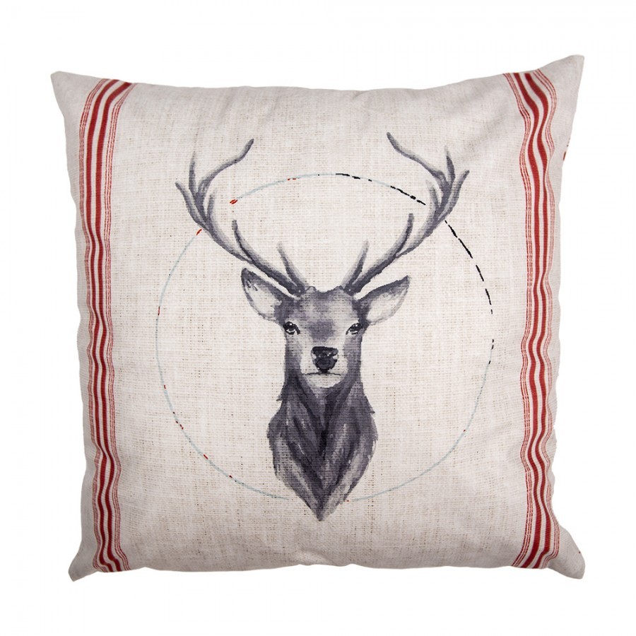 Béžový povlak na polštář s jelenem Christmas Deer - 45*45 cm