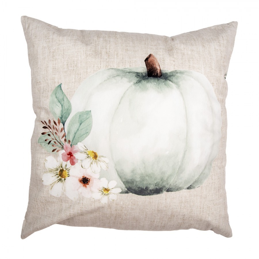 Béžovo-šedý povlak na polštář s dýní a květy Country Style Pumpkin - 45*45 cm