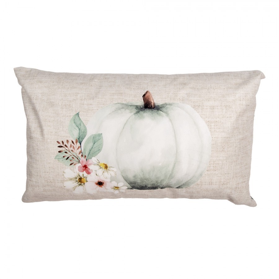 Béžovo-šedý povlak na polštář s dýní a květy Country Style Pumpkin - 30*50 cm