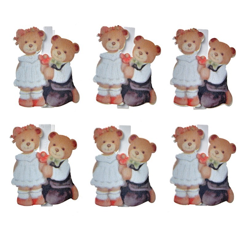 Set 6ks malý dřevěný kolíček s medvídky - 4*1*5 cm