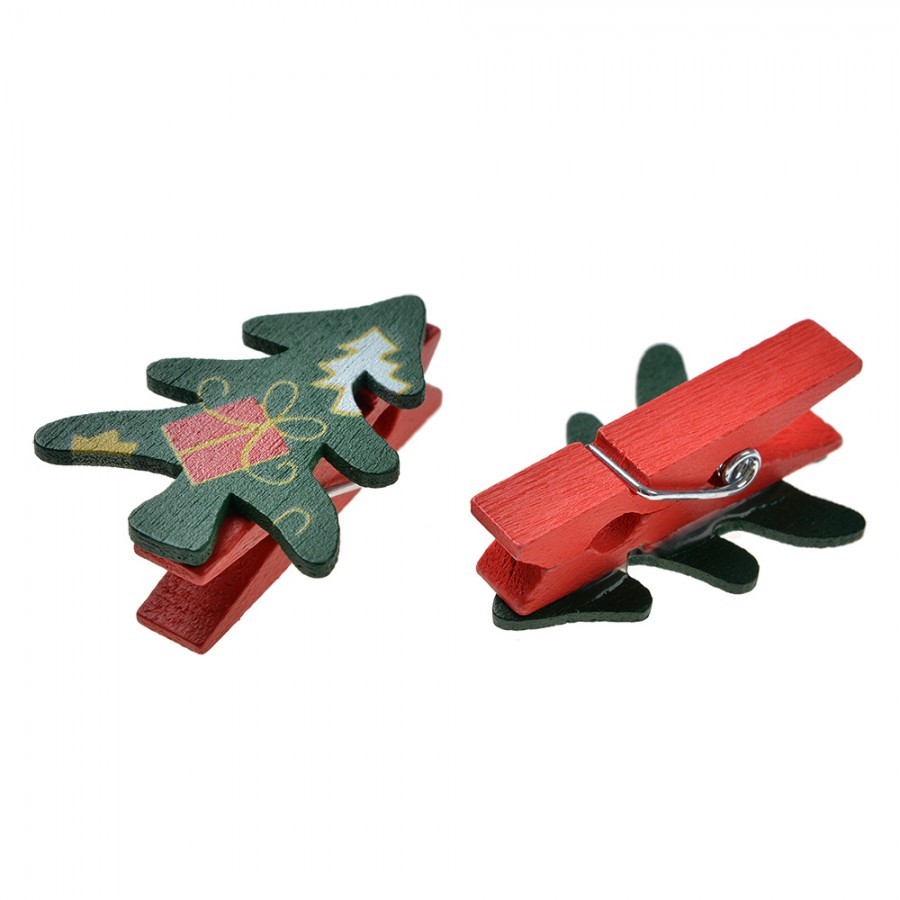 Set 8ks malý dřevěný kolíček se stromkem - 3*1*4 cm