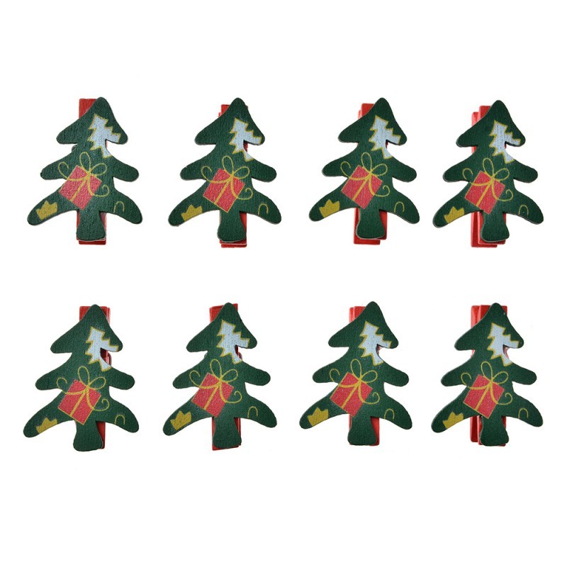 Set 8ks malý dřevěný kolíček se stromkem - 3*1*4 cm