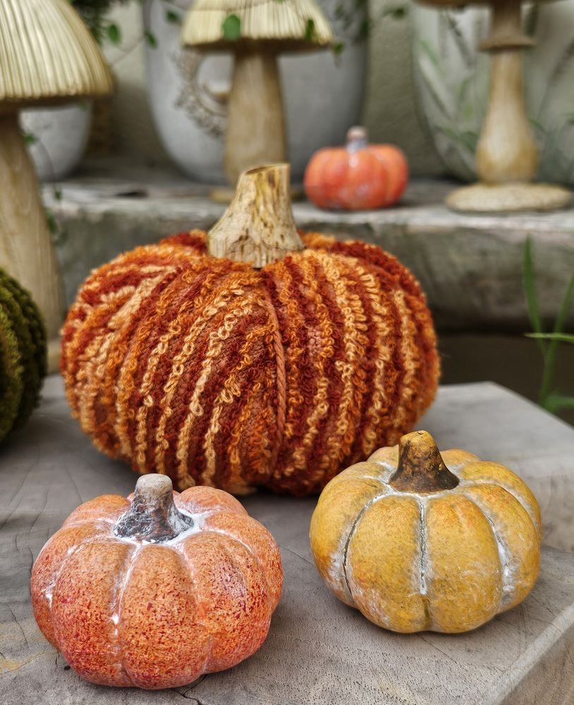 Set 3ks keramická oranžová dekorace dýně Pumpkin - Ø 5*4 cm 