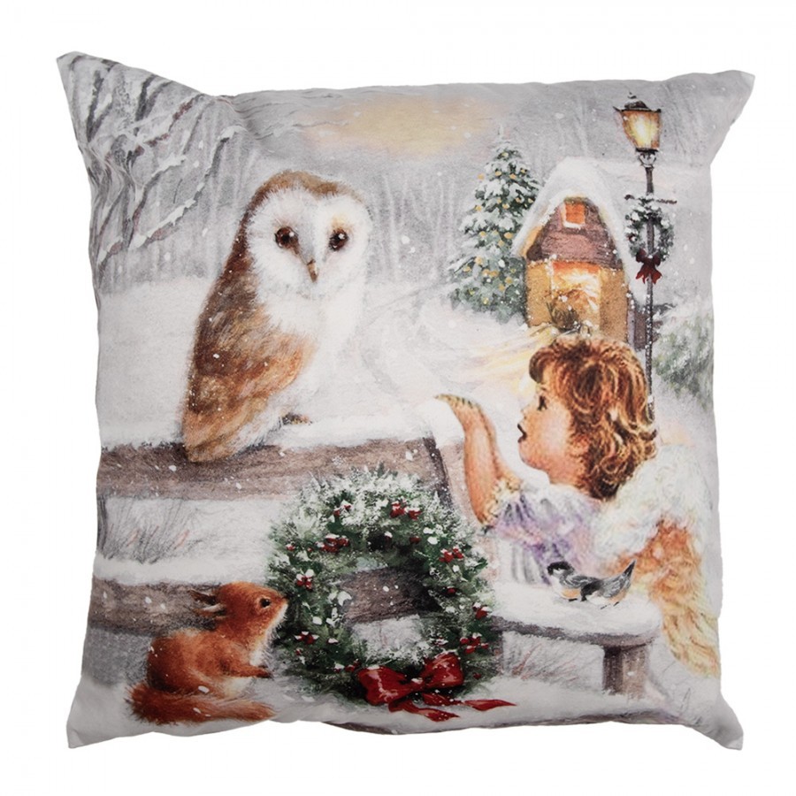 Vánoční povlak na polštář s andílkem a sovičkou - 45*45 cm