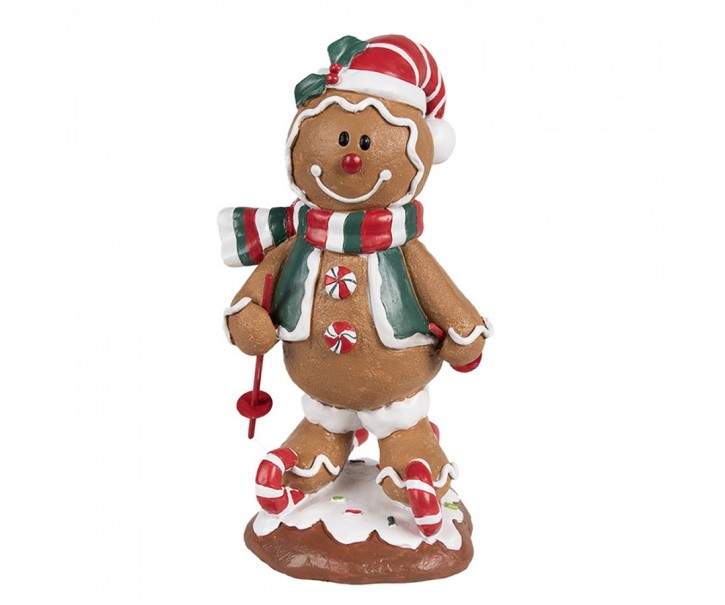 Hnědá vánoční dekorace Perníček Gingerbread na bruslích - 12*11*21 cm