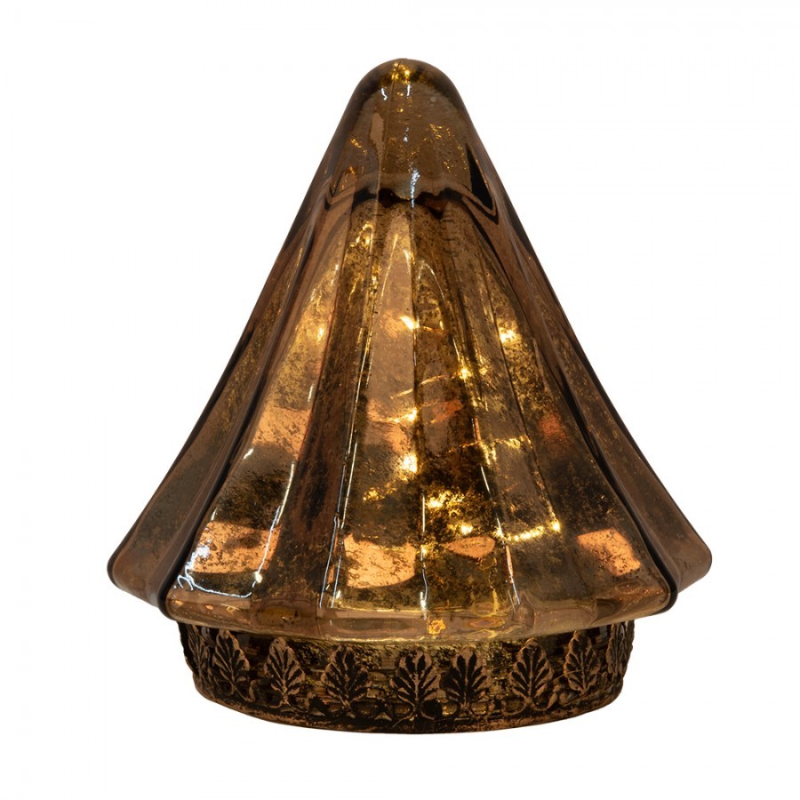 Christmas Decoration With LED Lighting Christmas Tree ? 14x16 Cm Gold Colored Glass - 14,00 cm