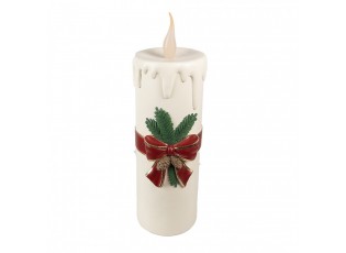 Bílá vánoční svíčka s vínovou mašlí Led Candle - 18*20*56 cm / 3*AA
