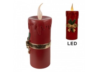 Vínová vánoční svíčka se zlatou mašlí Led Candle - 17*18*44 cm / 3*AA