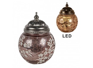 Růžová skleněná svítící LED lucerna s kvítky Balli - Ø 11*15 cm 