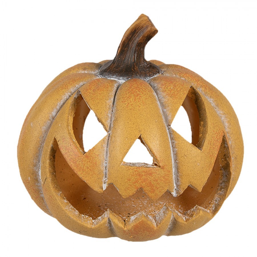 Oranžová keramická dekorace dýně Halloween - 15*14*13 cm