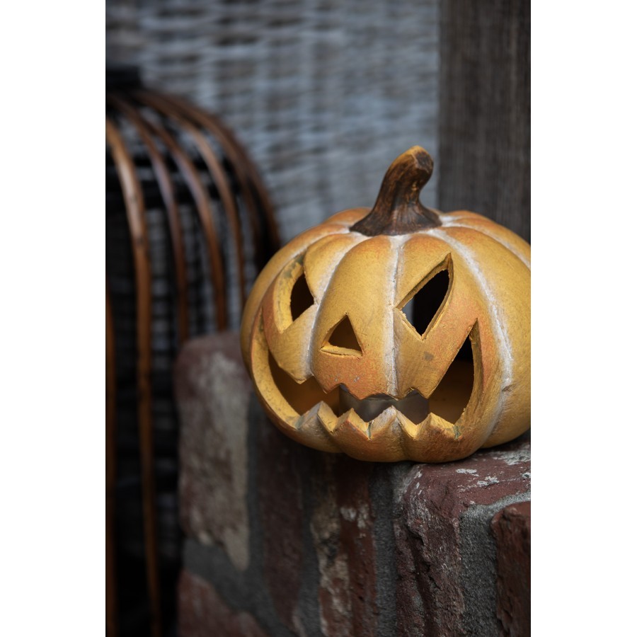 Oranžová keramická dekorace dýně Halloween - 15*14*13 cm