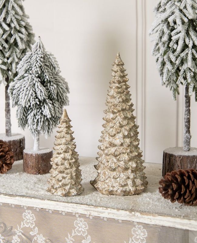 Béžová dekorace vánoční stromek Christmas Tree - Ø 9*18 cm