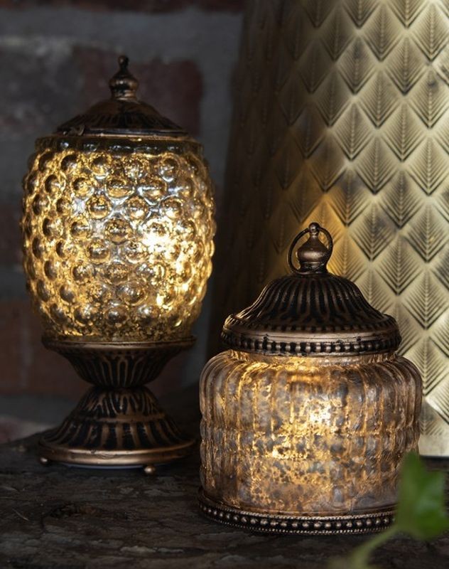 Šedá skleněná svítící LED lucerna Balli - Ø 10*13 cm 