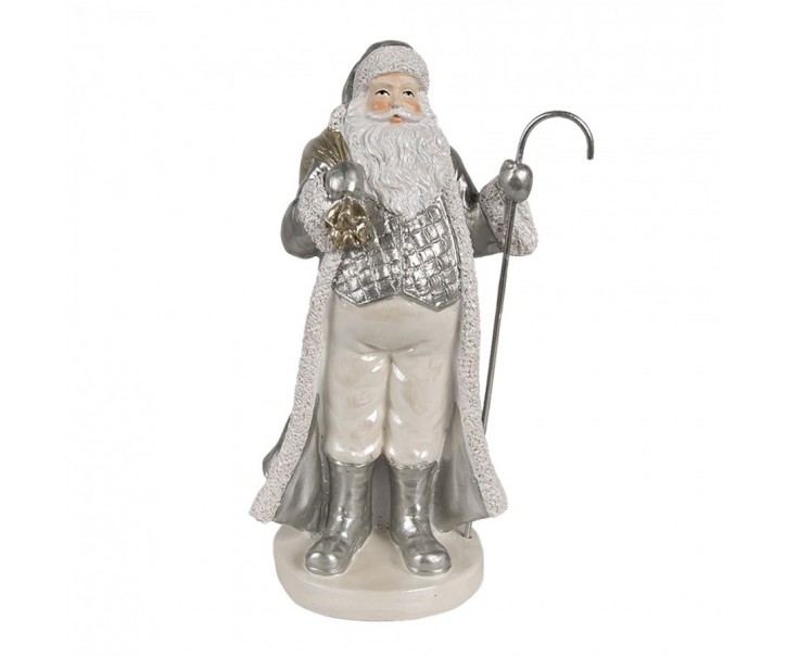 Christmas Decoration Figurine Santa Claus 20 Cm Silver Colored Plastic - 11*9*20 cm Clayre & Eef