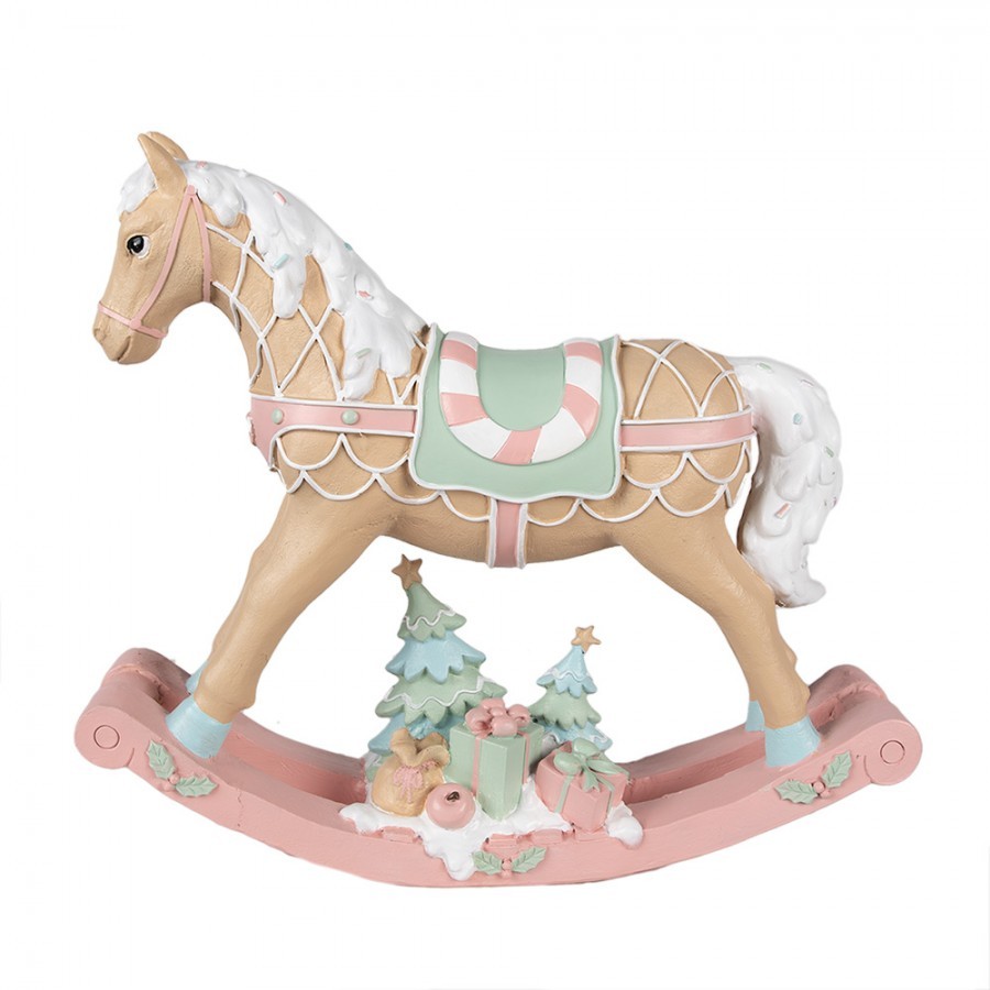 Dekorace béžovo-růžový vánoční houpací koník Horse Pastello - 41*10*37 cm