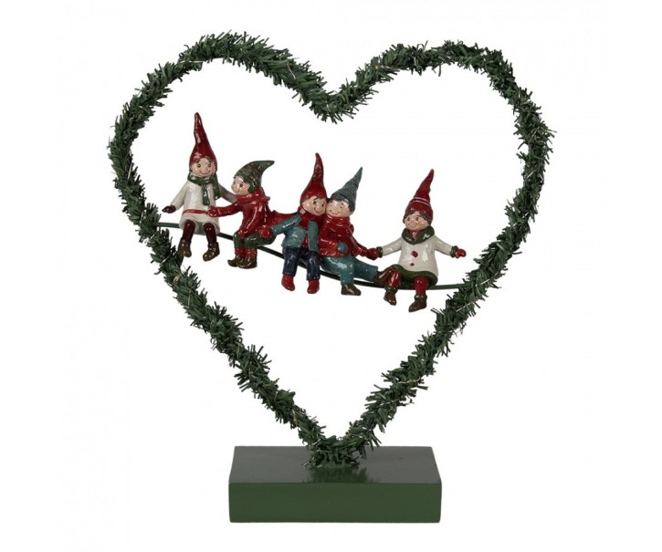 Christmas Decoration With LED Lighting Heart 26x9x28 Cm Green Metal Heart-Shaped - 28,00 cm Clayre & Eef