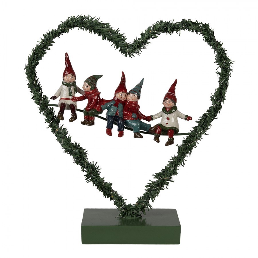 Christmas Decoration With LED Lighting Heart 26x9x28 Cm Green Metal Heart-Shaped - 28,00 cm