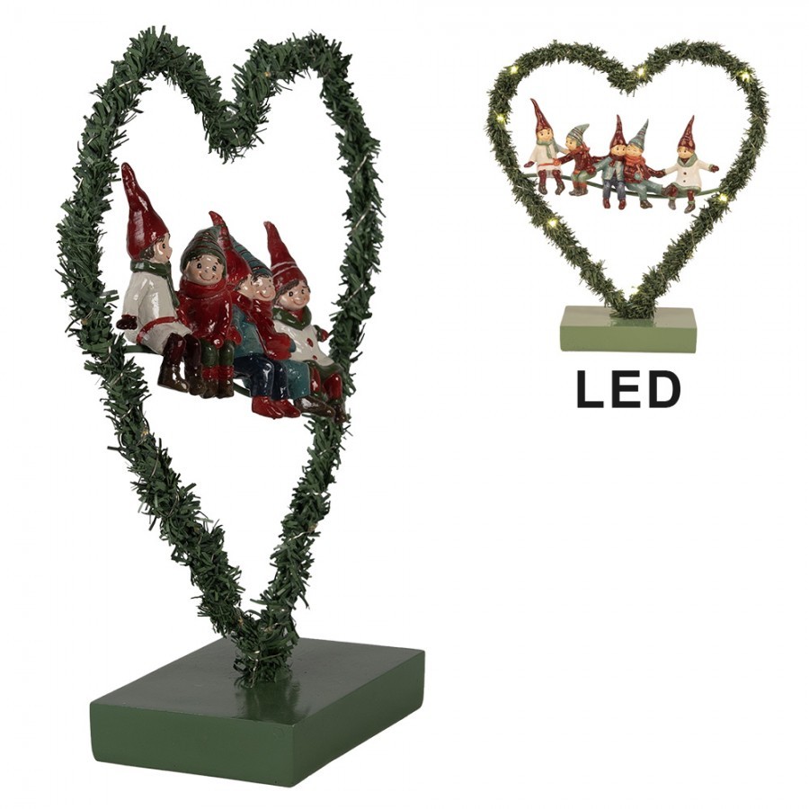 Christmas Decoration With LED Lighting Heart 26x9x28 Cm Green Metal Heart-Shaped - 28,00 cm