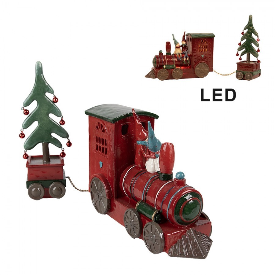 Červený vánoční vláček s Led světýlky a skřítky - 30*7*21 cm / 2* AAA