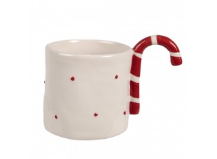 Béžový keramický hrnek s cukrovou hůlkou Candy - 14*9*10 cm / 325 ml