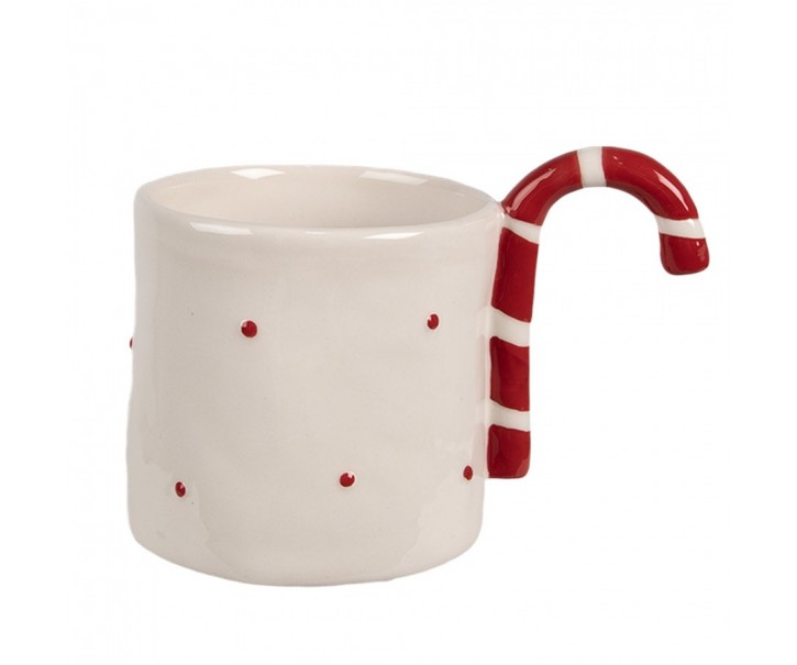 Béžový keramický hrnek s cukrovou hůlkou Candy - 14*9*10 cm / 325 ml Clayre & Eef