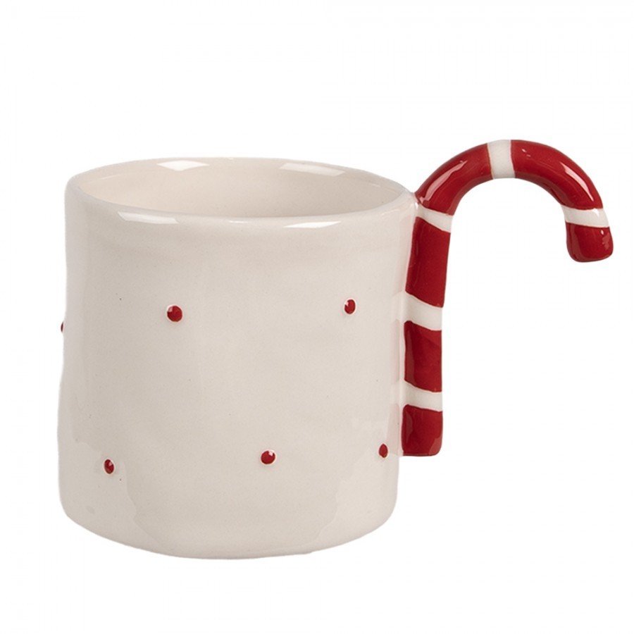 Béžový keramický hrnek s cukrovou hůlkou Candy - 14*9*10 cm / 325 ml
