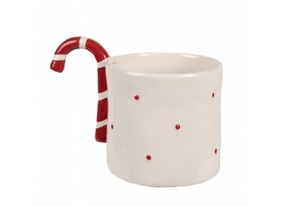 Béžový keramický hrnek s cukrovou hůlkou Candy - 14*9*10 cm / 325 ml