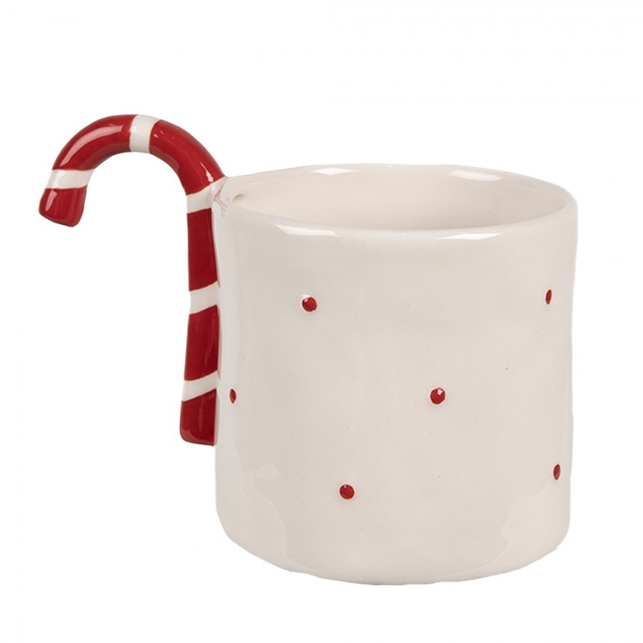 Béžový keramický hrnek s cukrovou hůlkou Candy - 14*9*10 cm / 325 ml