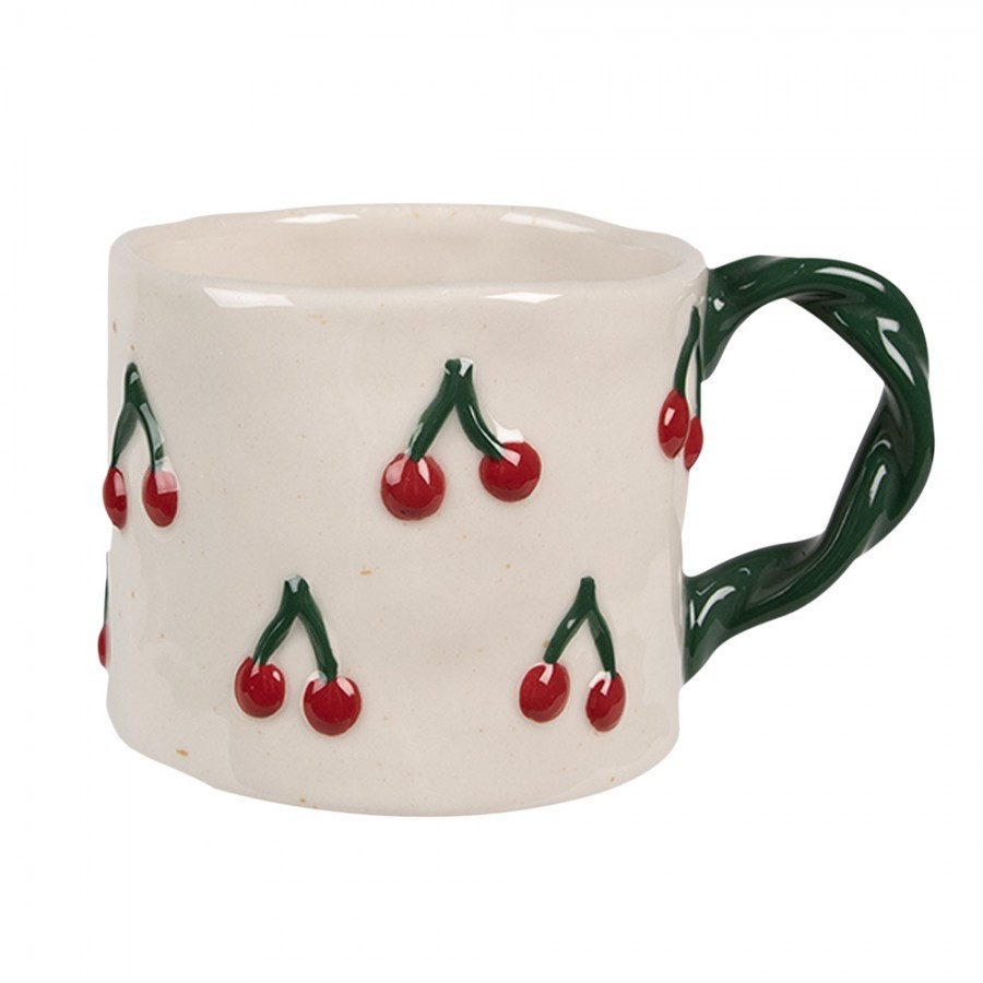 Béžový keramický hrnek s třešněmi Cherries - 13*9*7 cm / 200 ml