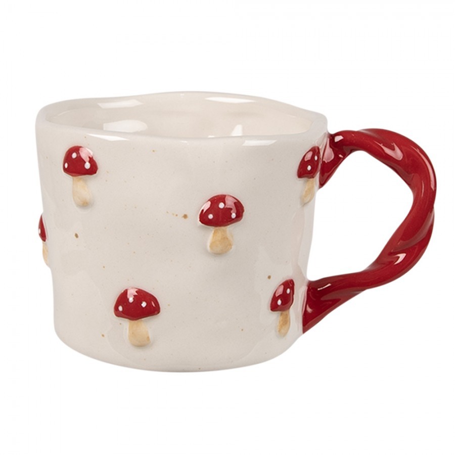Béžový keramický hrnek s muchomůrkami Mushrooms - 13*9*7 cm / 200 ml