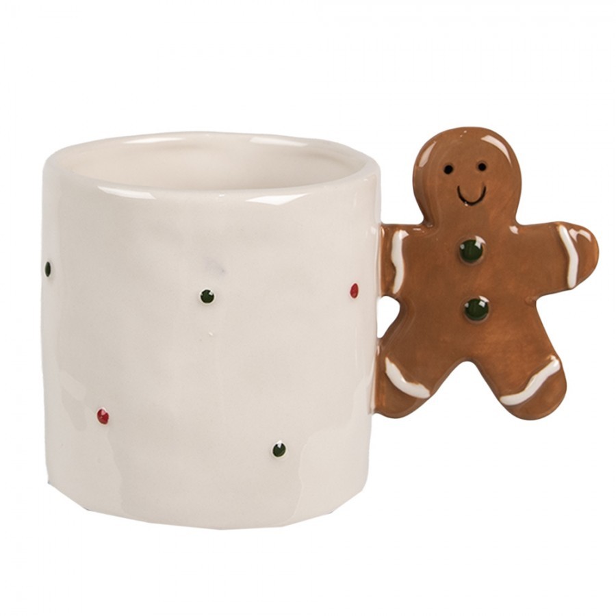 Béžový keramický hrnek s perníčkem a puntíky Gingerbread - 15*9*9 cm / 325 ml 6CEMU0152