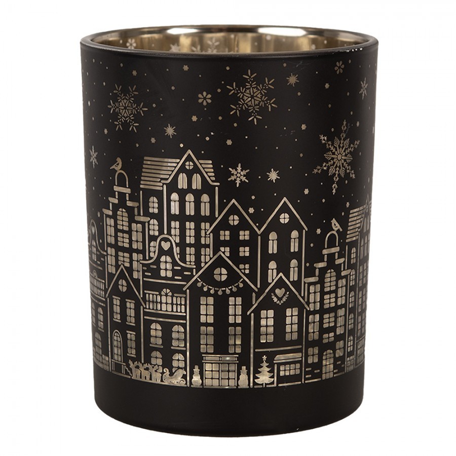 Tealight Holder Set Of 2 ? 9x10 / ? 10x12 Cm Black Glass Houses Tea-Light Holder - 10,00 cm