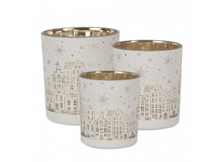 Tealight Holder Set Of 3 White Glass Houses - 10,00 cm