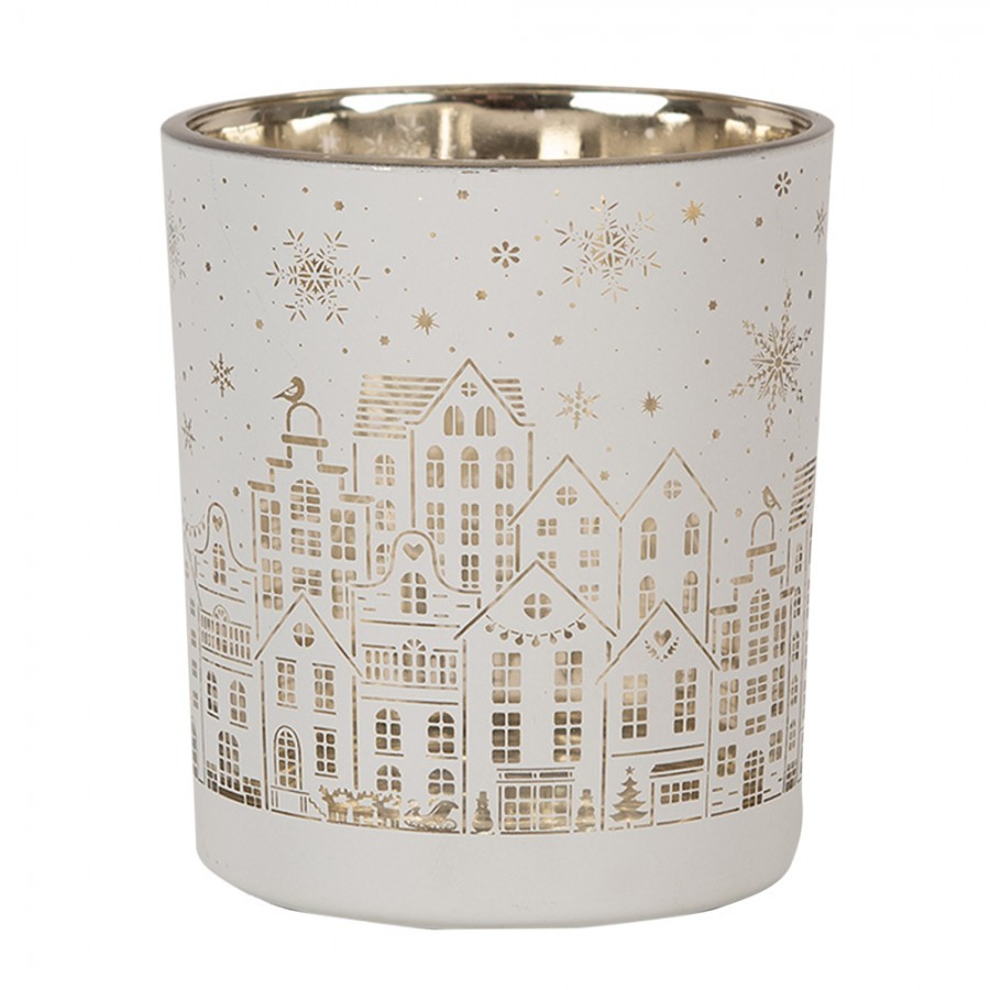 Tealight Holder Set Of 3 White Glass Houses - 10,00 cm