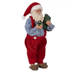 Vánoční dekorace taťka Santa Claus v bačkorkách a laclíkách - 13*10*27 cm