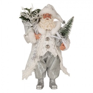 Vánoční dekorace taťka Santa Claus v kabátku s dárky a stromkem - 16*10*27 cm