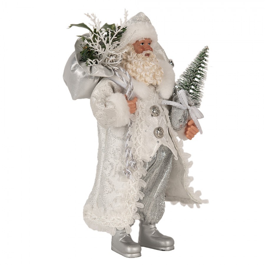 Vánoční dekorace taťka Santa Claus v kabátku s dárky a stromkem - 16*10*27 cm