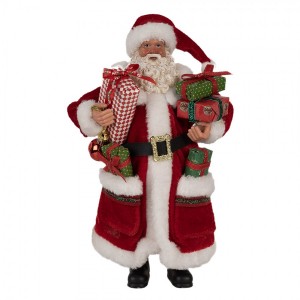 Vánoční dekorace Santa Claus v kožichu s dárky - 16*10*27 cm