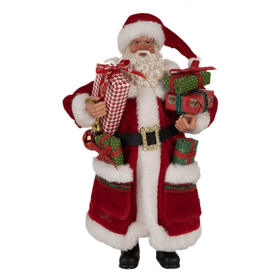 Vánoční dekorace Santa Claus v kožichu s dárky - 16*10*27 cm