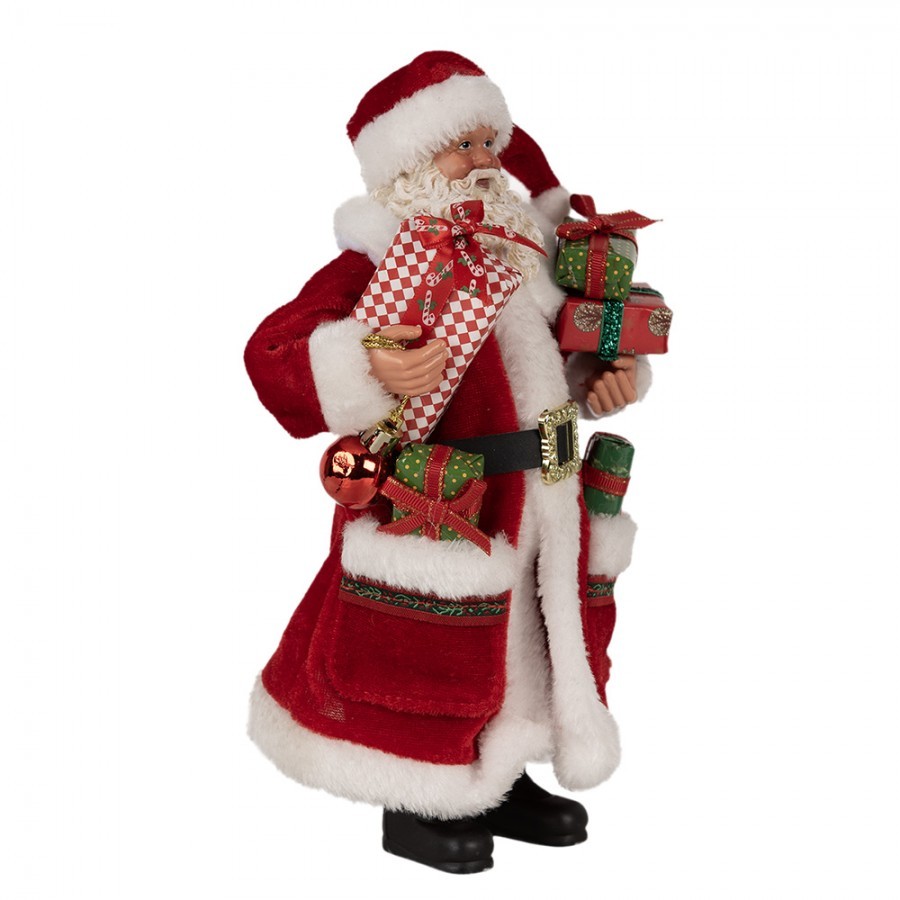 Vánoční dekorace Santa Claus v kožichu s dárky - 16*10*27 cm