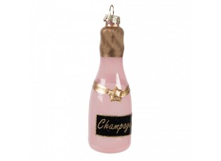 Růžová vánoční skleněná ozdoba láhev šampaňské Champagne - Ø 4*12 cm