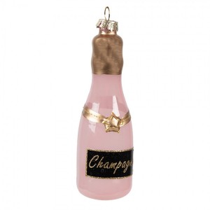 Růžová vánoční skleněná ozdoba láhev šampaňské Champagne - Ø 4*12 cm