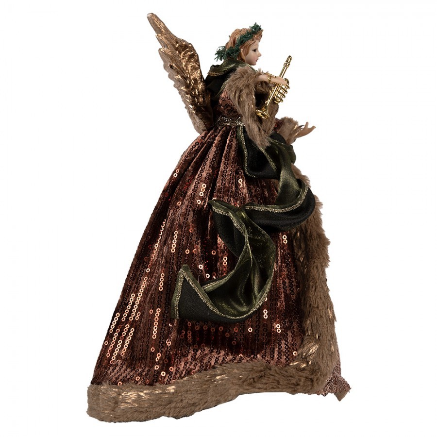 Anděl ve zdobných hnědých šatech na špičku stromku Angel Chris - 16*10*28 cm